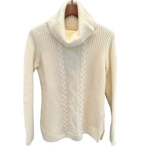 TALBOTS 100% Cashmere Soft Cozy Ribbed Knit Turtleneck Sweater Cream Size Small